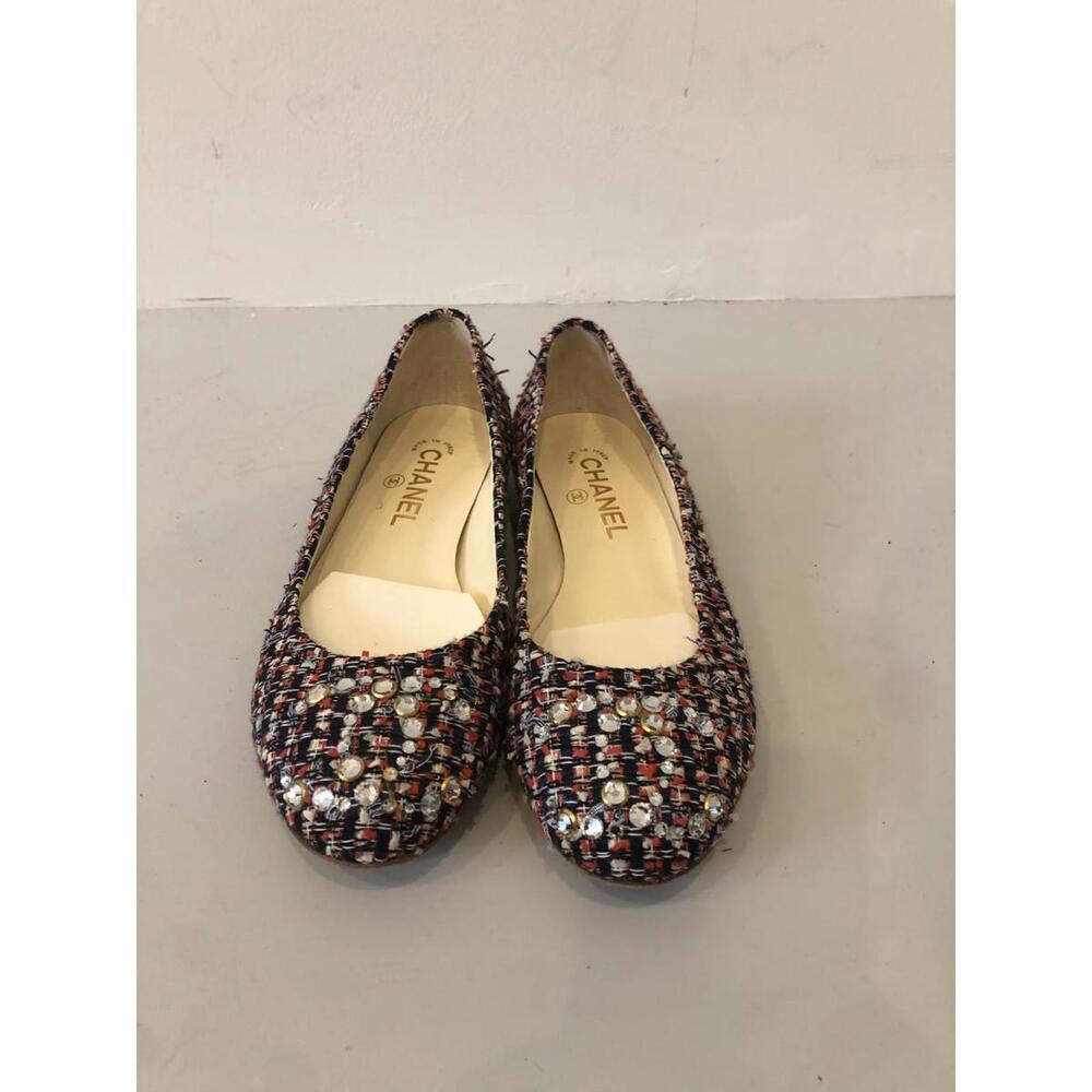 Chanel Tweed Ballet Flats with Crystal Accents